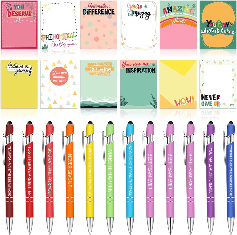Geyee 24 Pcs Employee Sticky Notes with Funny Pens 3 x 4 Inch to Do List Notepads with Sayings Pen for Valentine's Day Coworkers Nurse Teacher Employee Office Staff Work Team Appreciation Gifts - Image 1